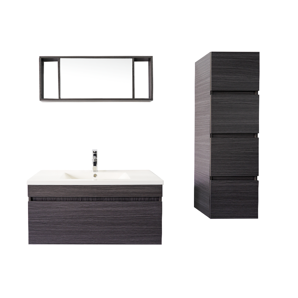 Wood grain dark brown cushioned slide MDF sealed edge bathroom cabinet