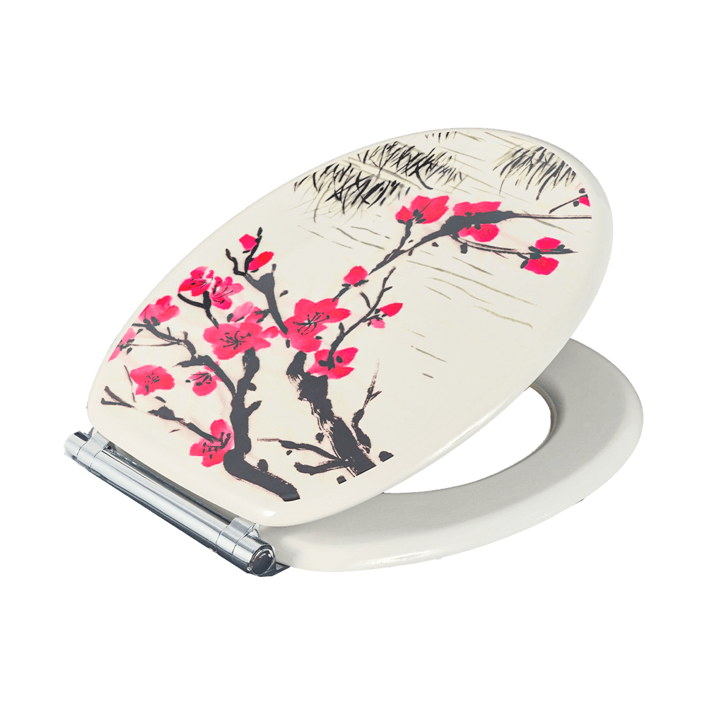 One touch quick release slow drop zinc alloy hinges heat transfer printed toilet seat 