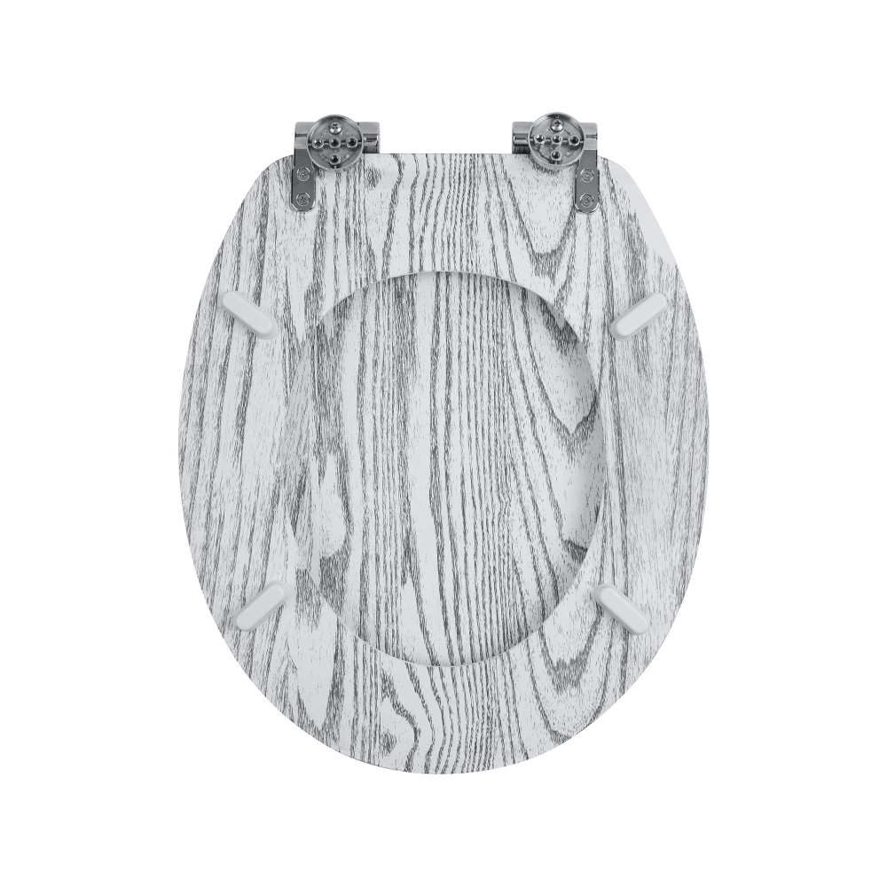 Flat MDF toilet seat with black natural grain on a white background Flat MDF toilet seat with black natural grain on a white background