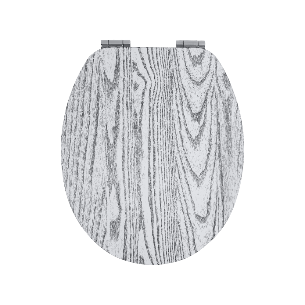 Flat MDF toilet seat with black natural grain on a white background Flat MDF toilet seat with black natural grain on a white background