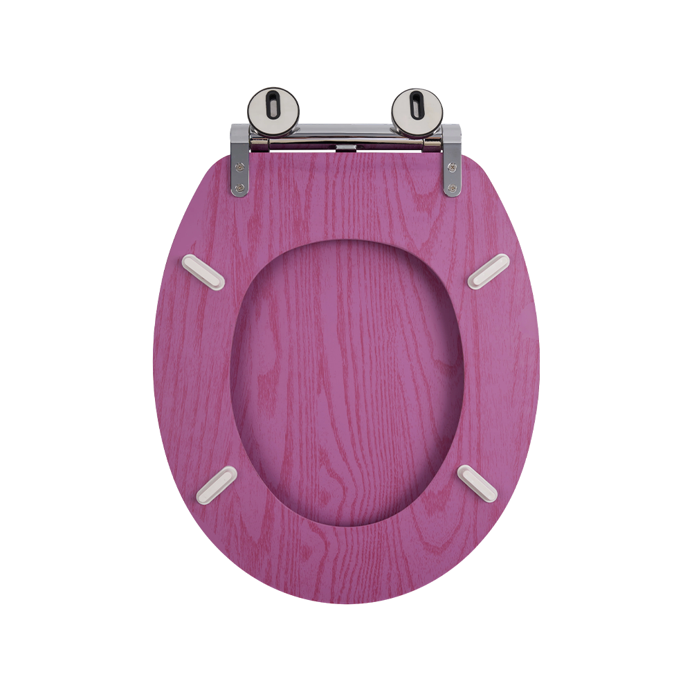 Flat MDF toilet seat with purple background and red natural grain Flat MDF toilet seat with purple background and red natural grain