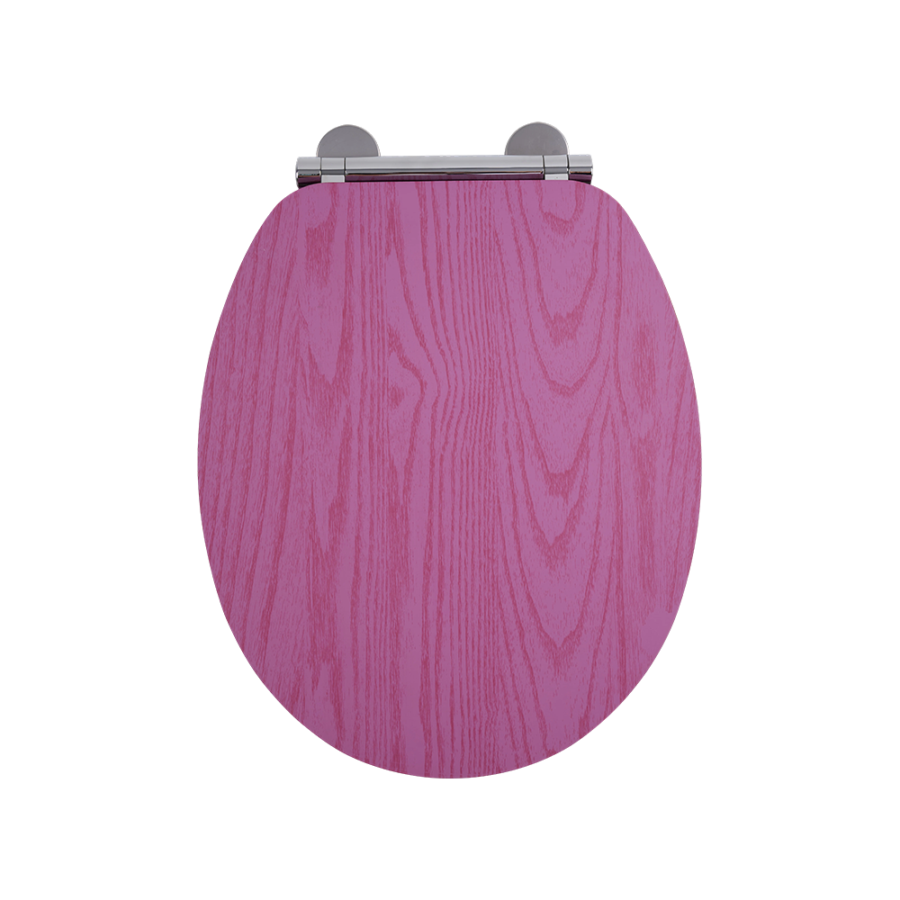 Flat MDF toilet seat with purple background and red natural grain Flat MDF toilet seat with purple background and red natural grain
