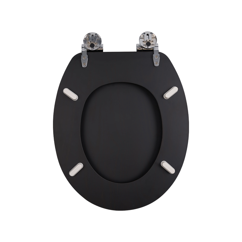 Flat MDF toilet seat with natural yellow grain on a black background Flat MDF toilet seat with natural yellow grain on a black background