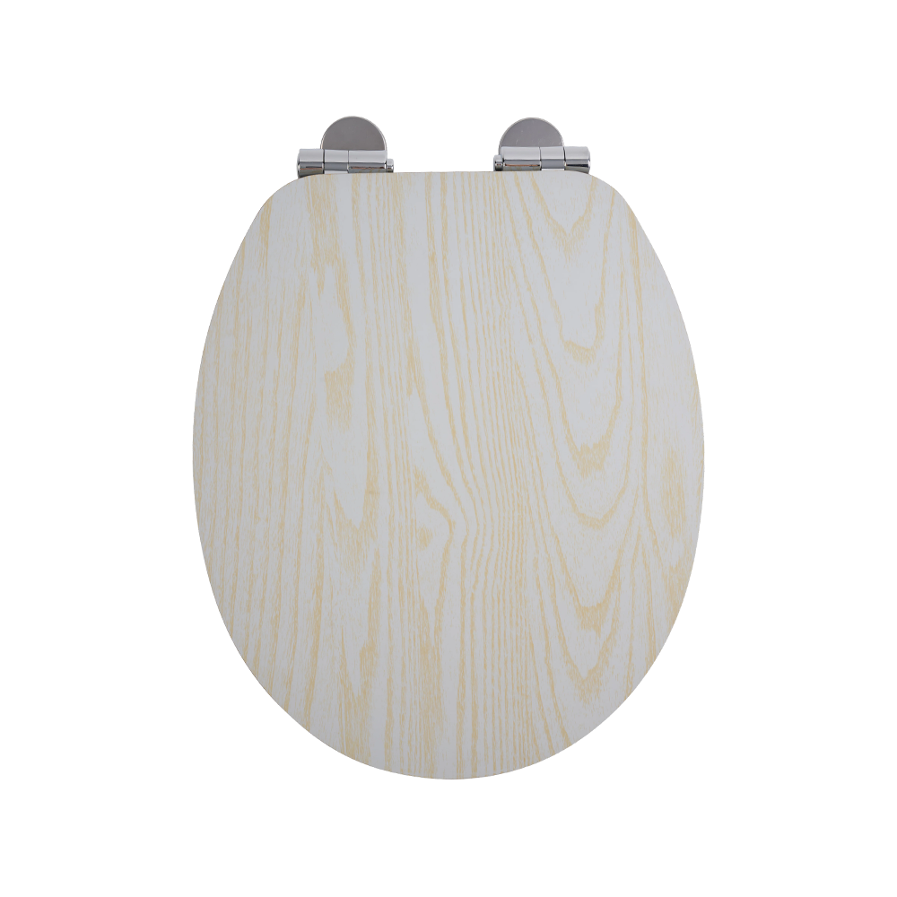 Flat MDF toilet seat with gray background and yellow natural grain Flat MDF toilet seat with gray background and yellow natural grain