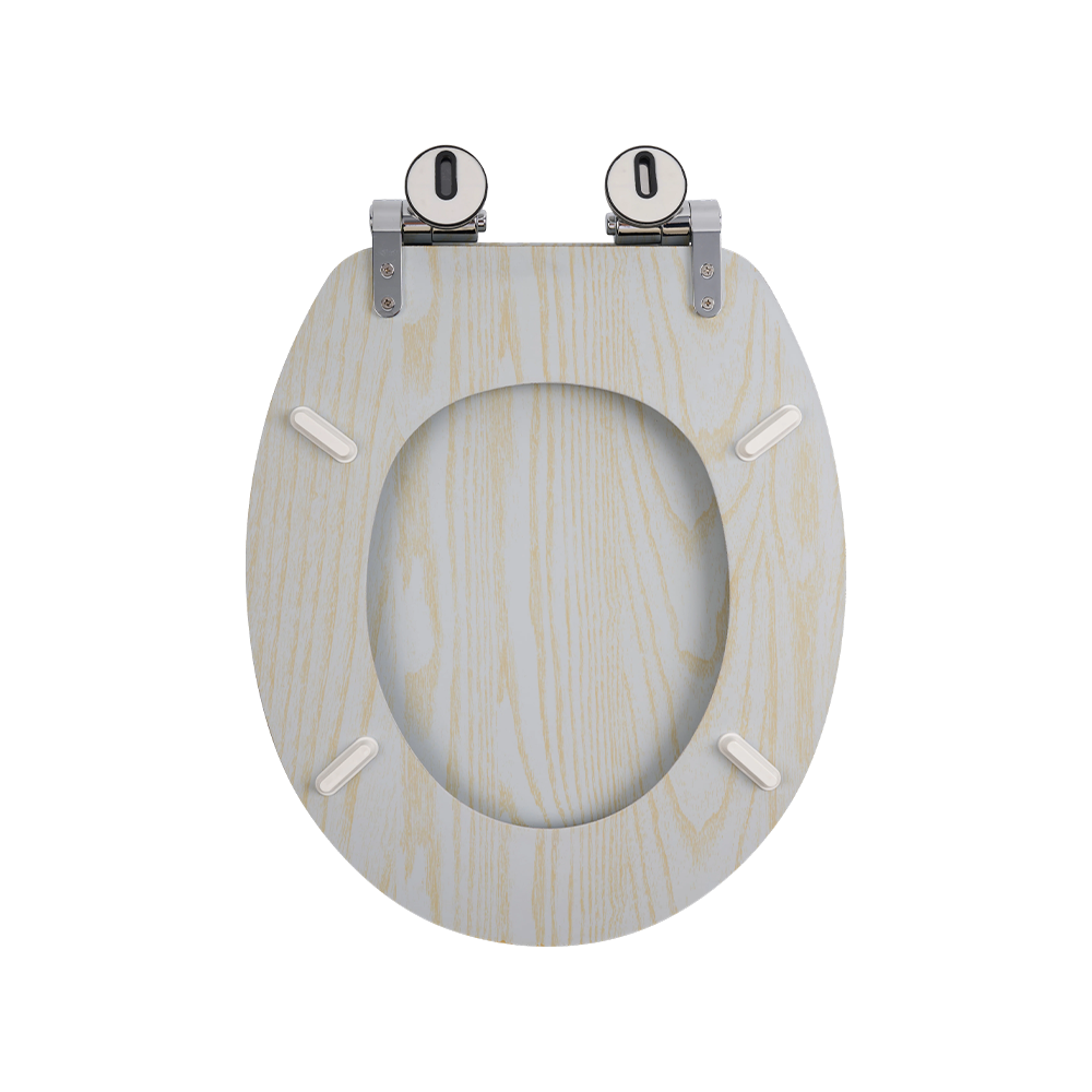 Flat MDF toilet seat with gray background and yellow natural grain Flat MDF toilet seat with gray background and yellow natural grain