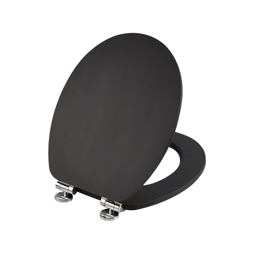 Flat MDF toilet seat with natural yellow grain on a black background Flat MDF toilet seat with natural yellow grain on a black background