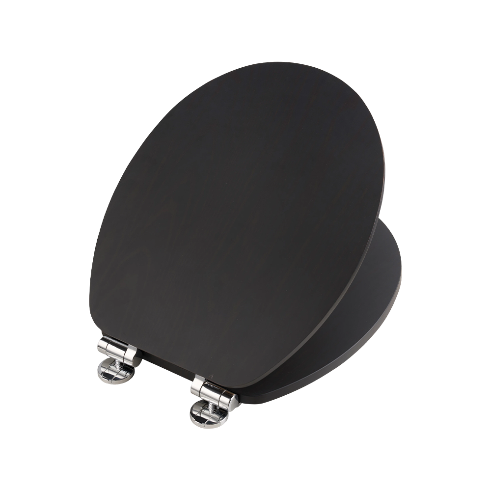 Flat MDF toilet seat with natural yellow grain on a black background Flat MDF toilet seat with natural yellow grain on a black background