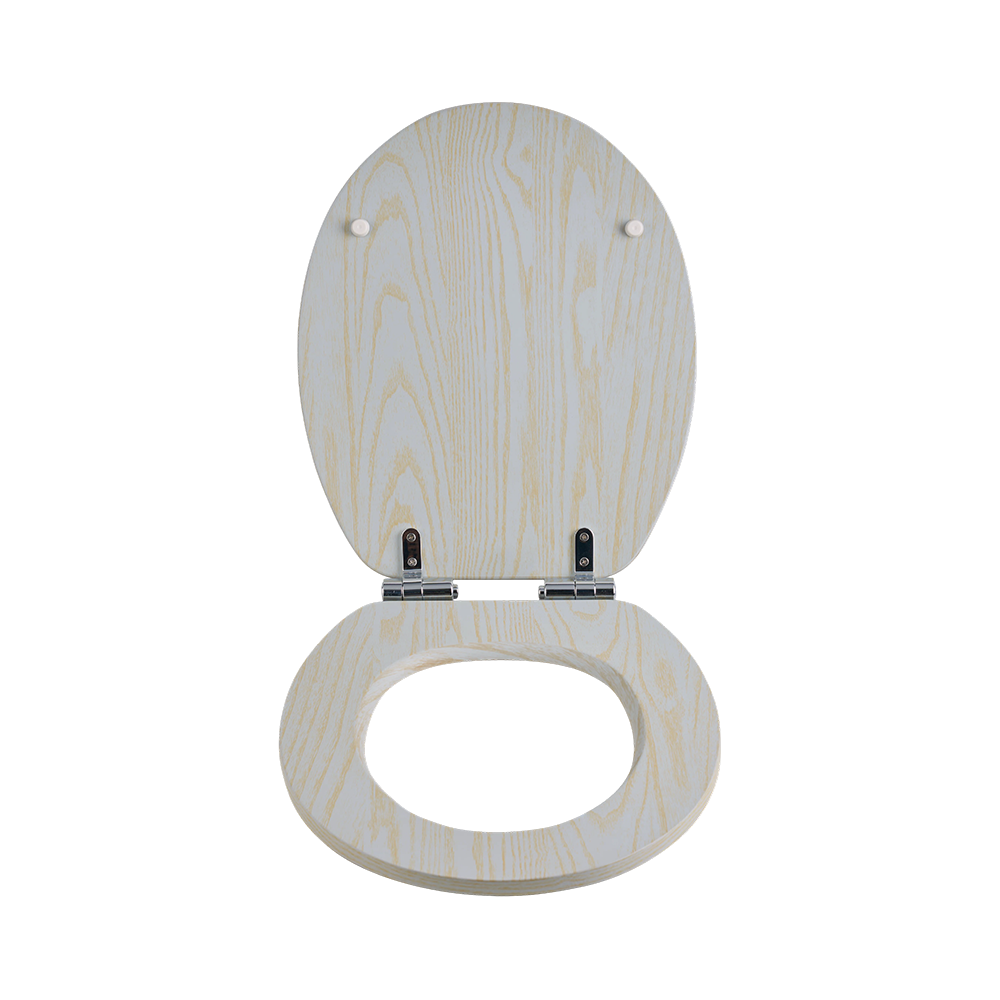 Flat MDF toilet seat with gray background and yellow natural grain Flat MDF toilet seat with gray background and yellow natural grain