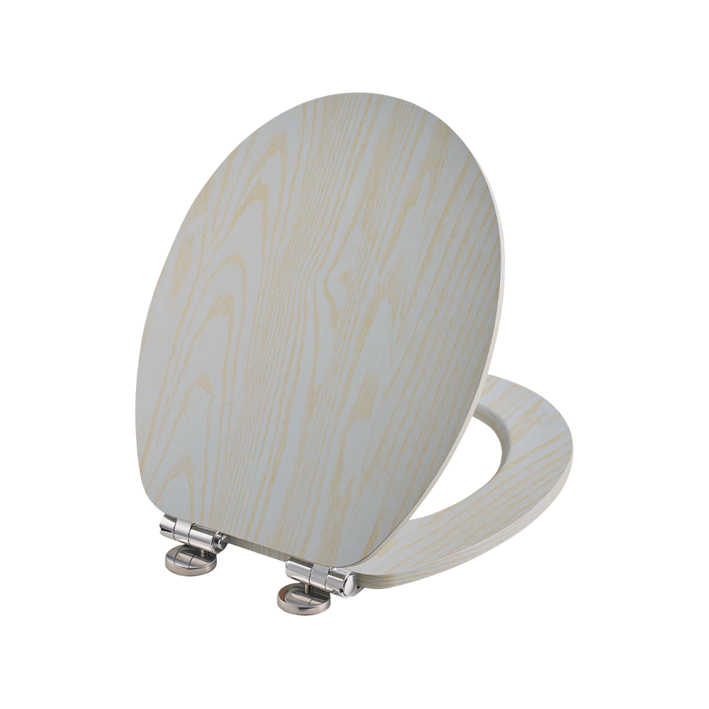 Flat MDF toilet seat with gray background and yellow natural grain Flat MDF toilet seat with gray background and yellow natural grain