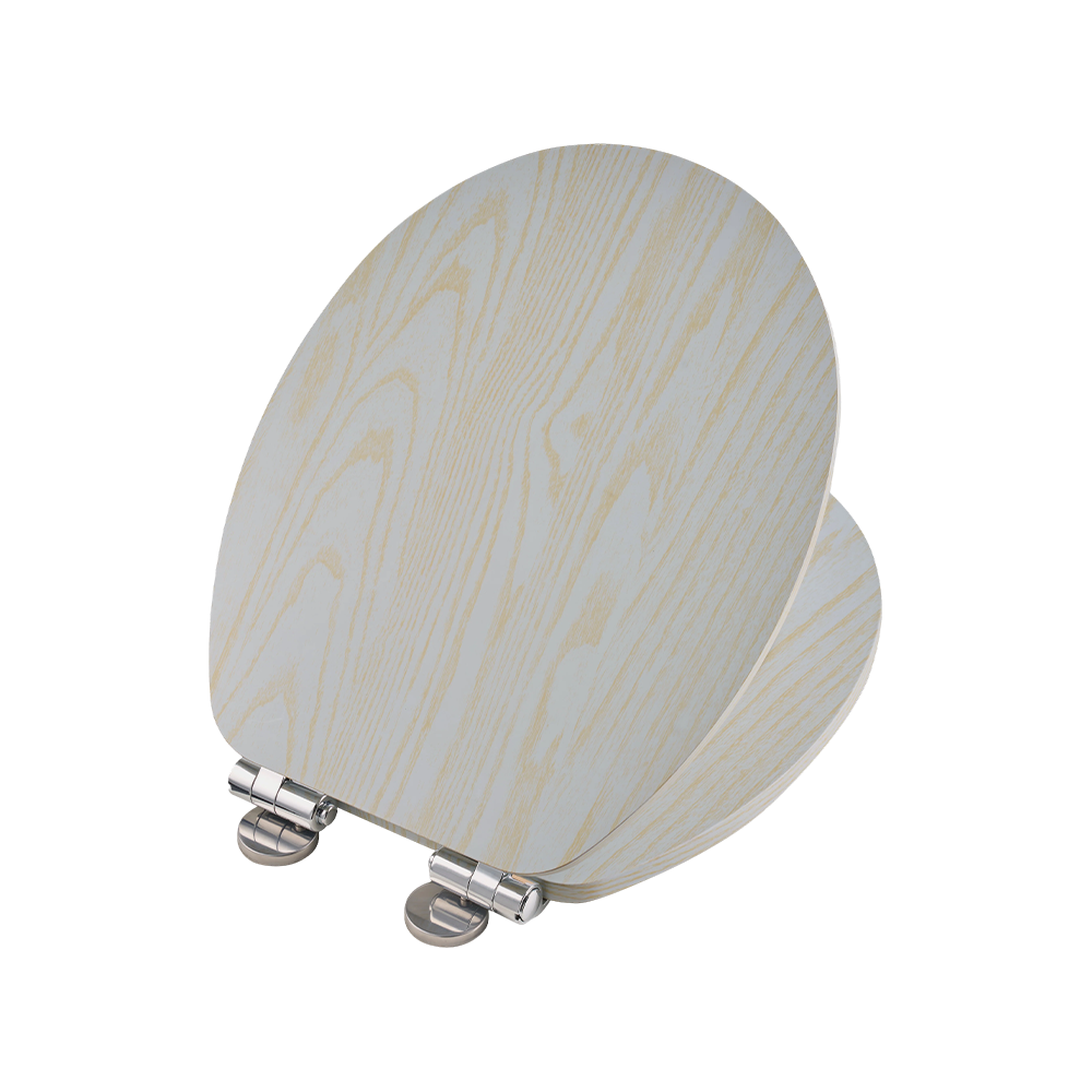 Flat MDF toilet seat with gray background and yellow natural grain Flat MDF toilet seat with gray background and yellow natural grain