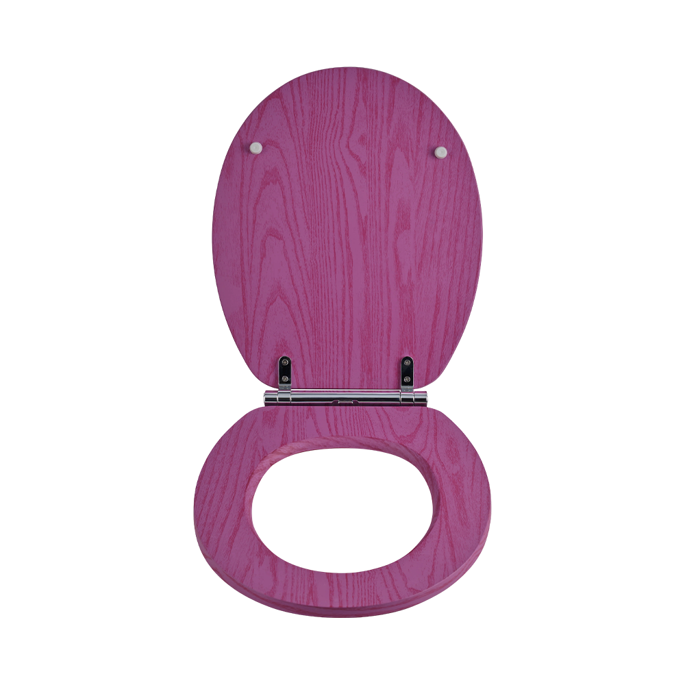 Flat MDF toilet seat with purple background and red natural grain Flat MDF toilet seat with purple background and red natural grain