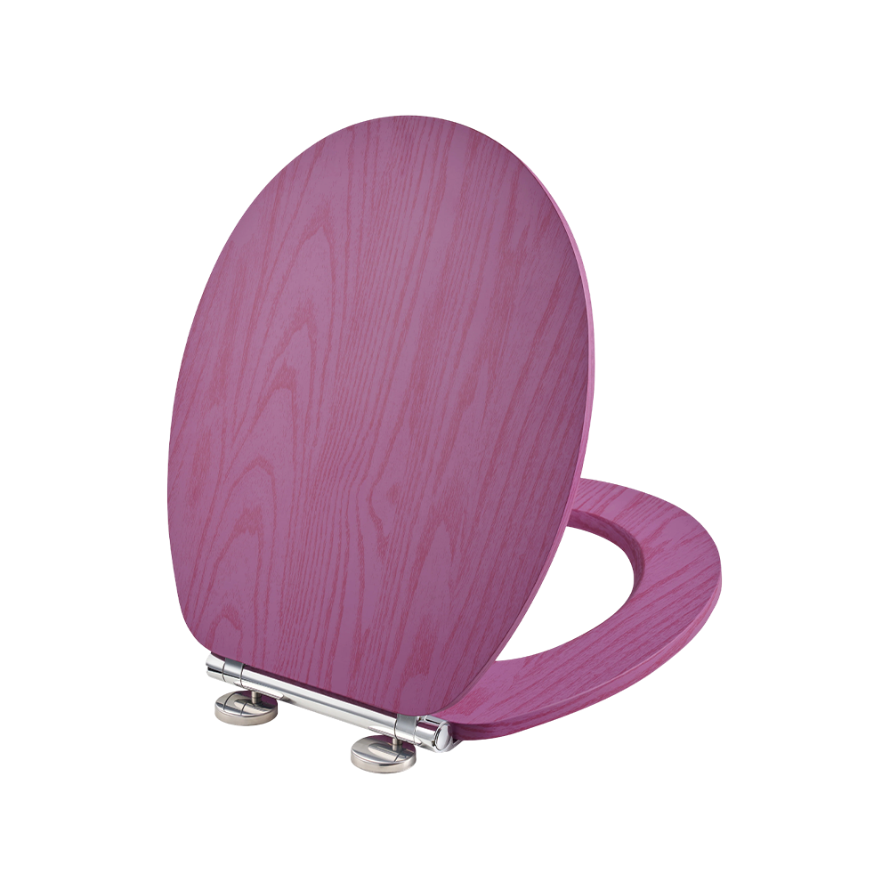Flat MDF toilet seat with purple background and red natural grain Flat MDF toilet seat with purple background and red natural grain