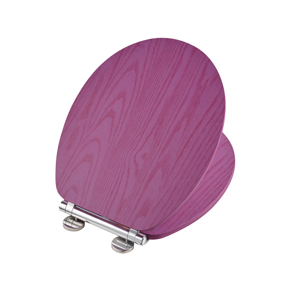 Flat MDF toilet seat with purple background and red natural grain Flat MDF toilet seat with purple background and red natural grain