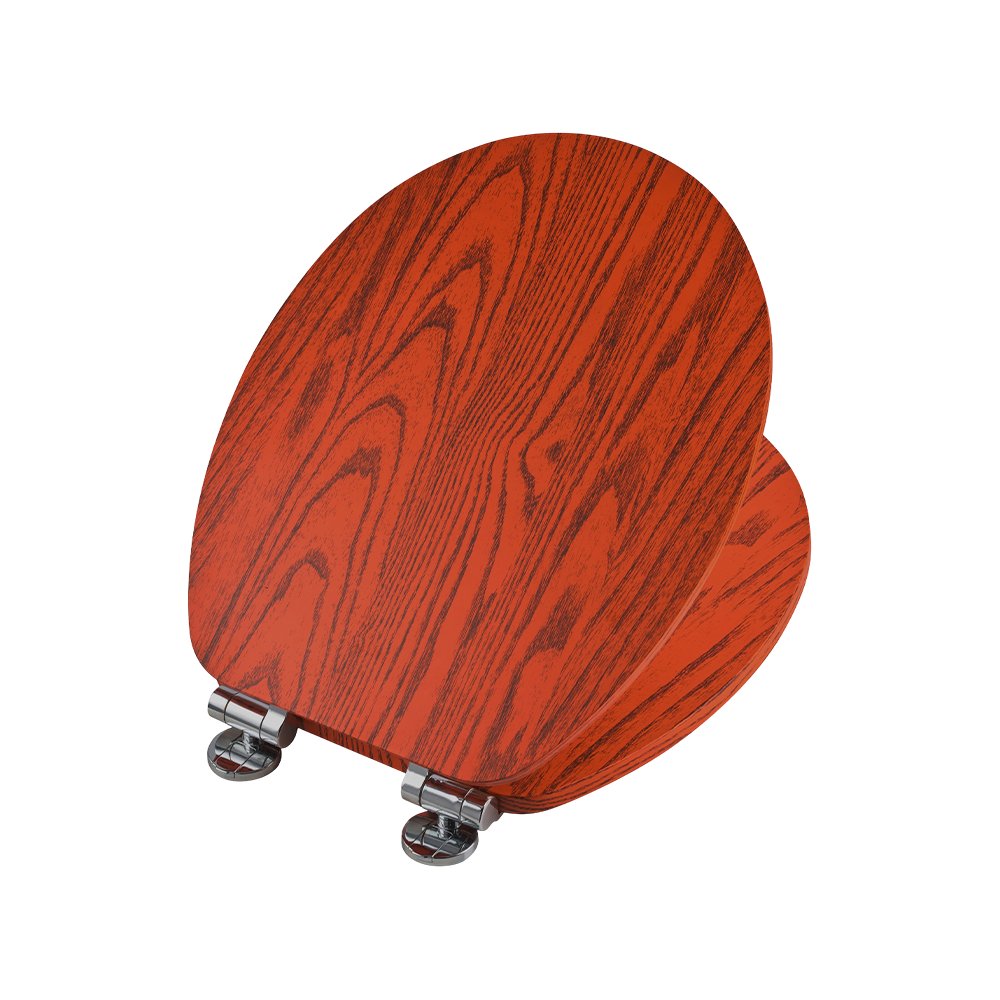 Flat MDF toilet seat with black natural grain on an orange background Flat MDF toilet seat with black natural grain on an orange background