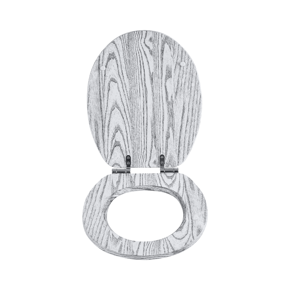 Flat MDF toilet seat with black natural grain on a white background Flat MDF toilet seat with black natural grain on a white background