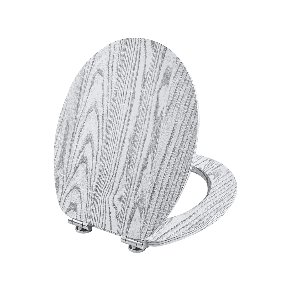 Flat MDF toilet seat with black natural grain on a white background Flat MDF toilet seat with black natural grain on a white background