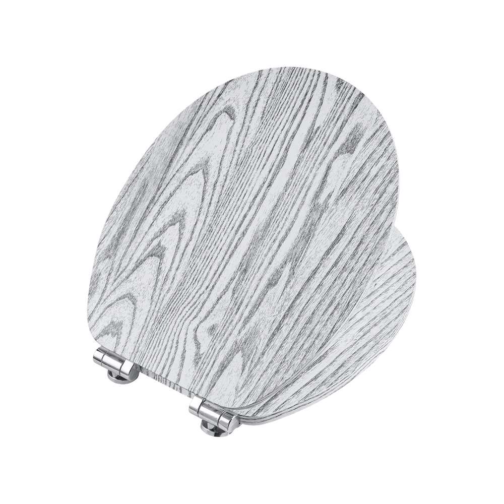 Flat MDF toilet seat with black natural grain on a white background Flat MDF toilet seat with black natural grain on a white background