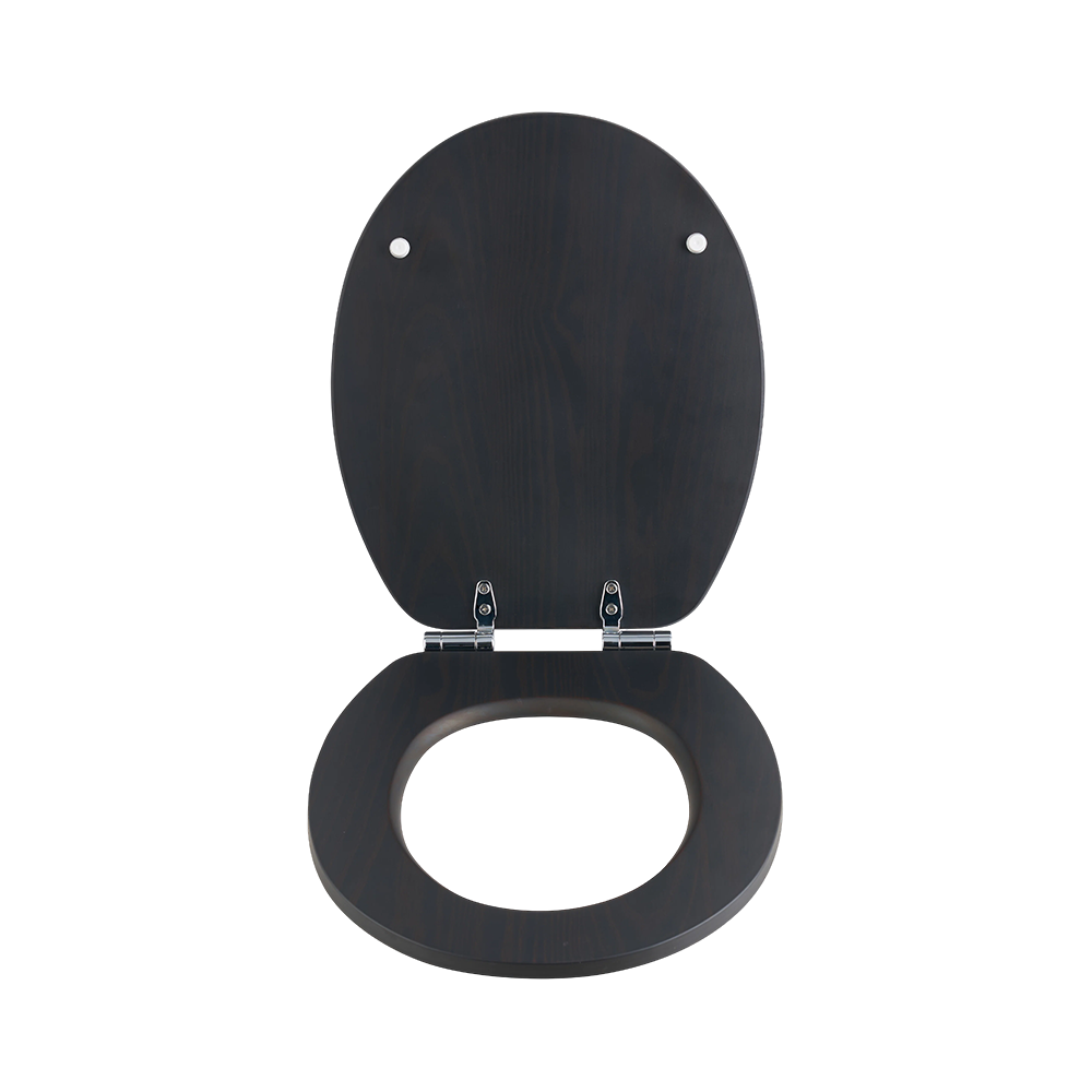 Flat MDF toilet seat with natural yellow grain on a black background Flat MDF toilet seat with natural yellow grain on a black background